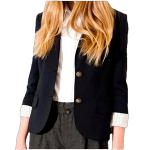 ARITZIA Talula Navy Wool Blend Exeter Blazer With Gold Crested Buttons Size 2